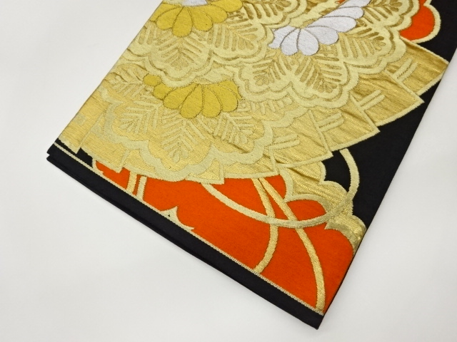  雲取りに檜扇・松模様織出し袋帯